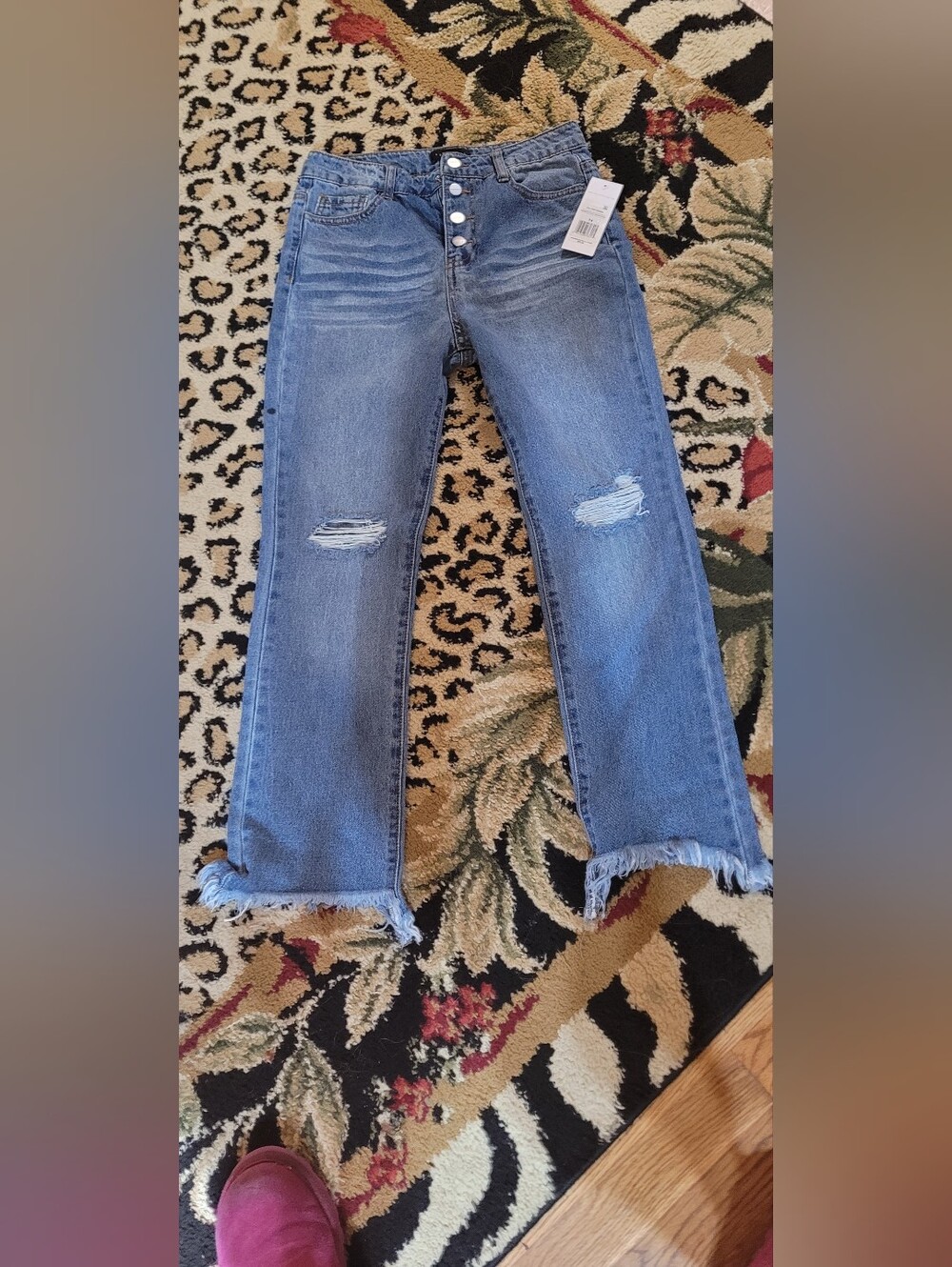 Girls Sancuary  High-Rise Light Blue Straight Leg Jeans with Frayed Hem Sz 14